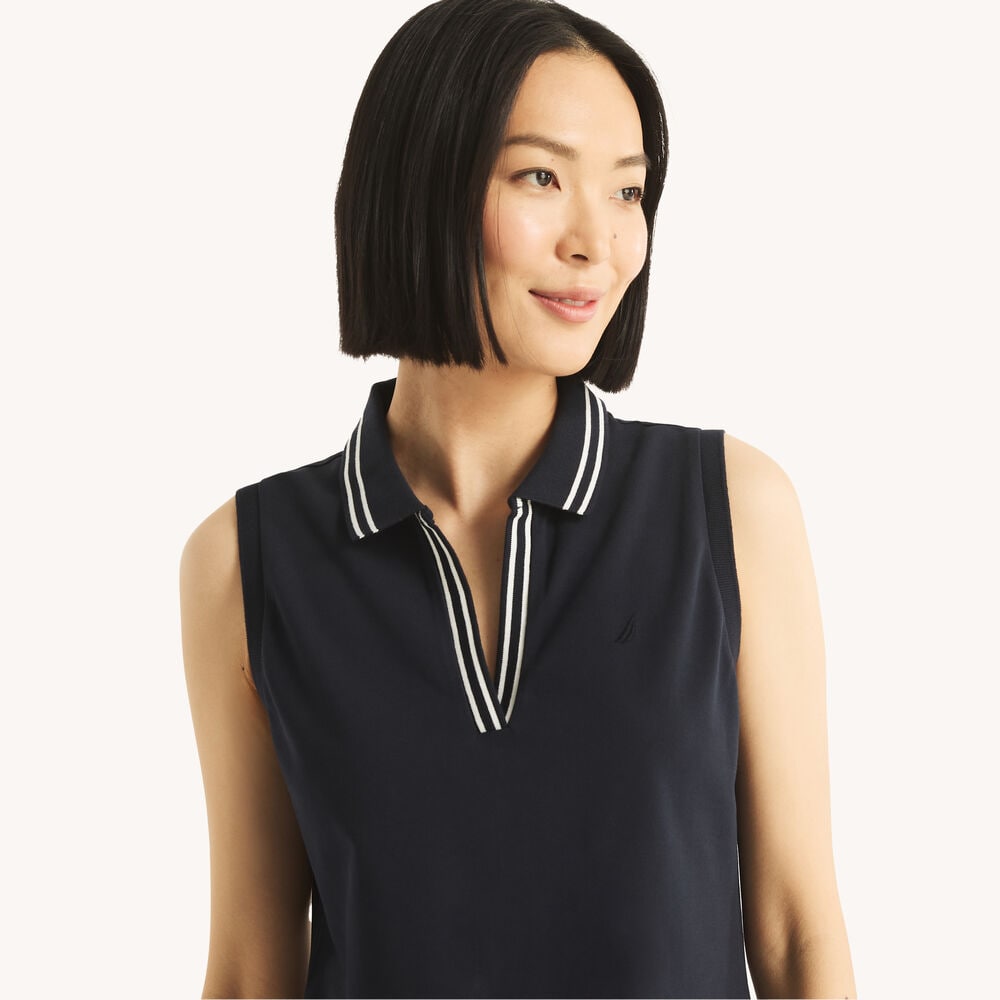 Solid Polo Dress,Navy,large