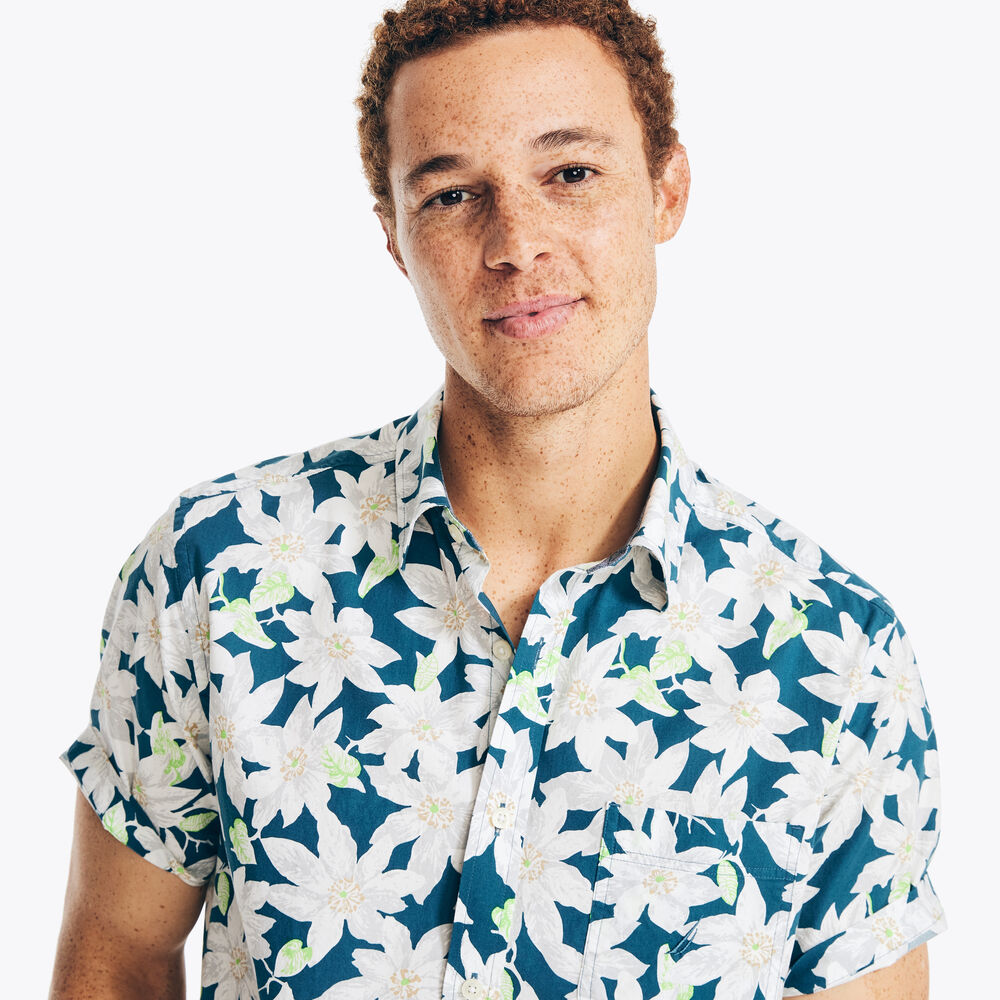 Printed Poplin Short-Sleeve Shirt,Star Sapphire,large