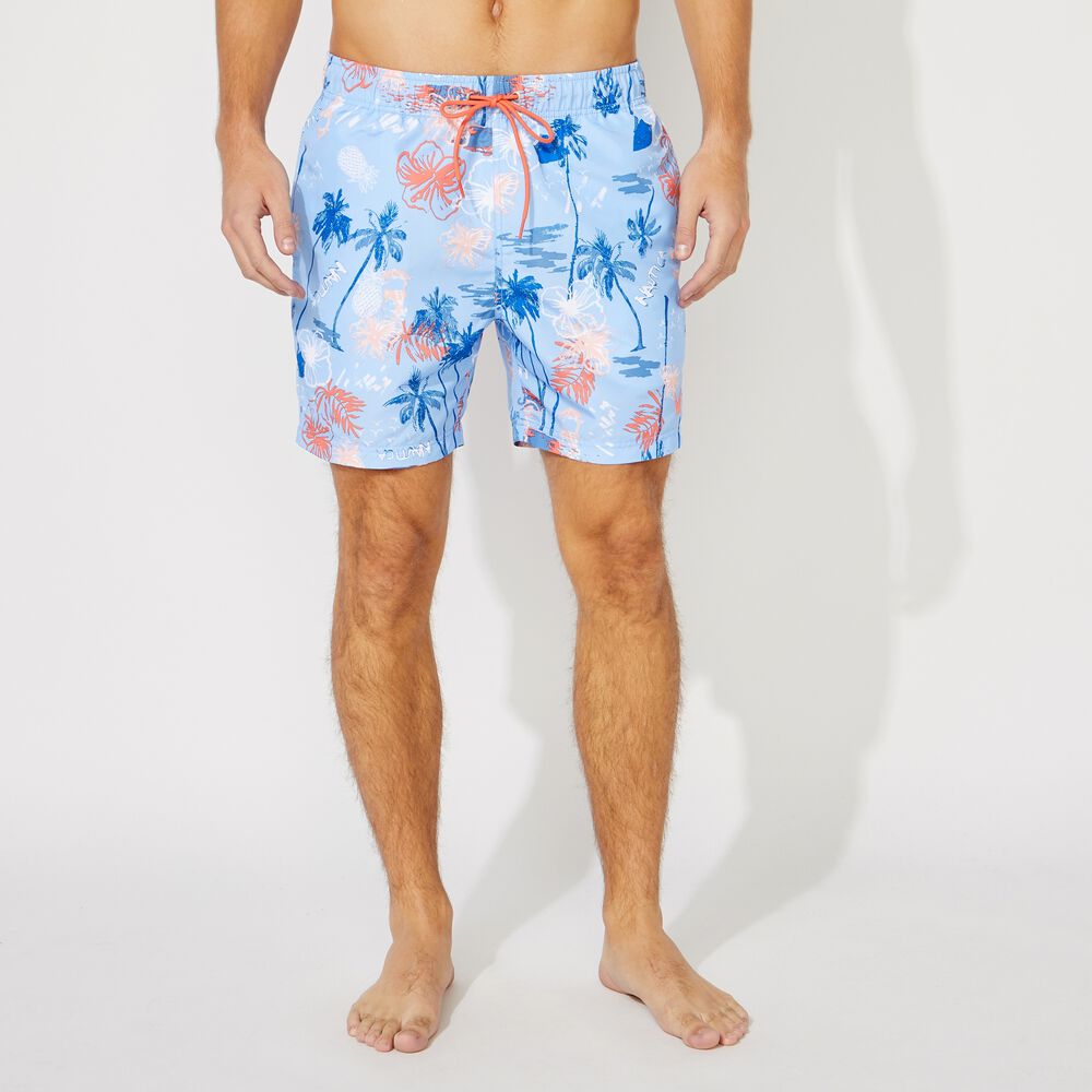 6" ISLAND PRINT SWIM SHORT,Azure Blue,large