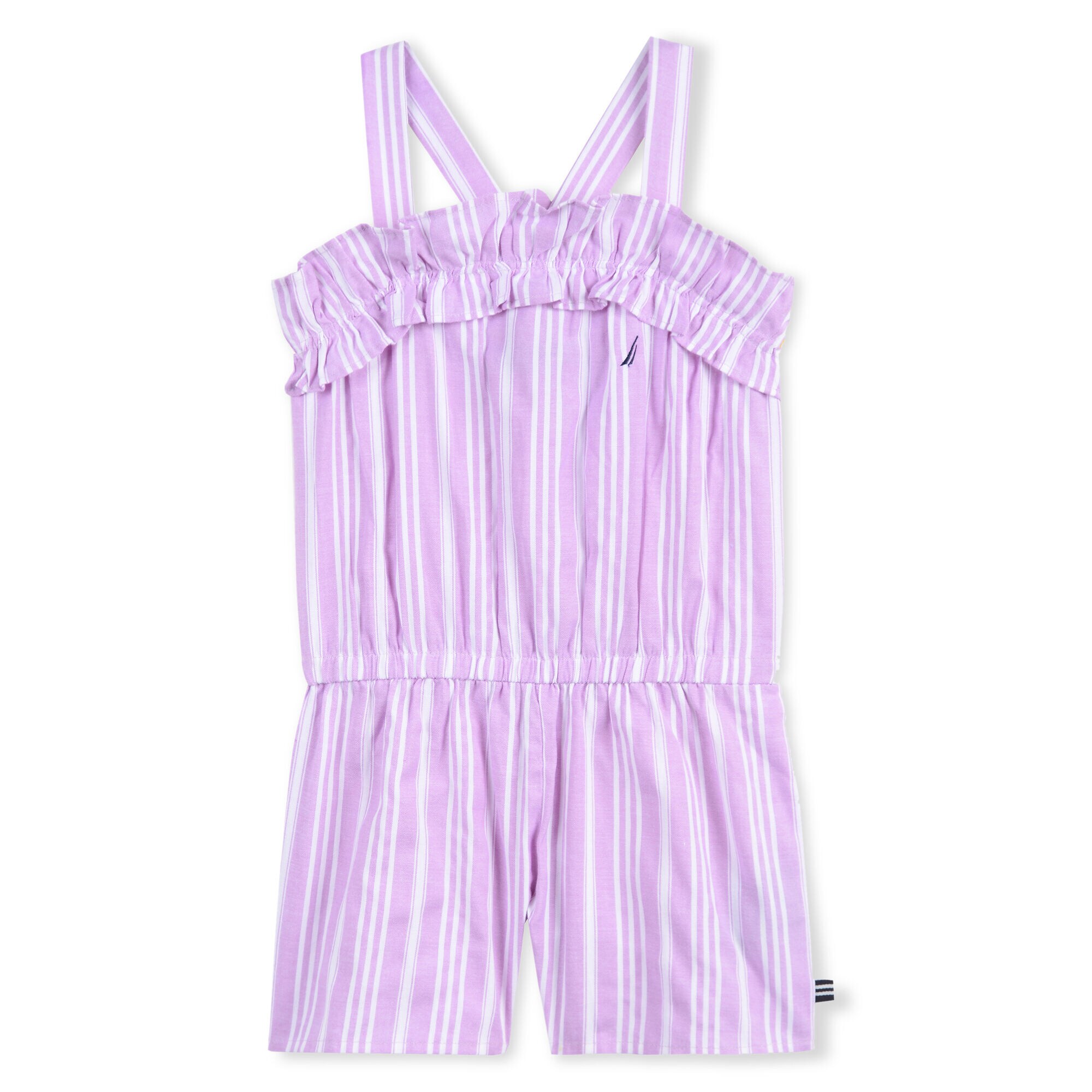 GIRLS' ROMPER IN OXFORD STRIPE,Tulip Pink.,large