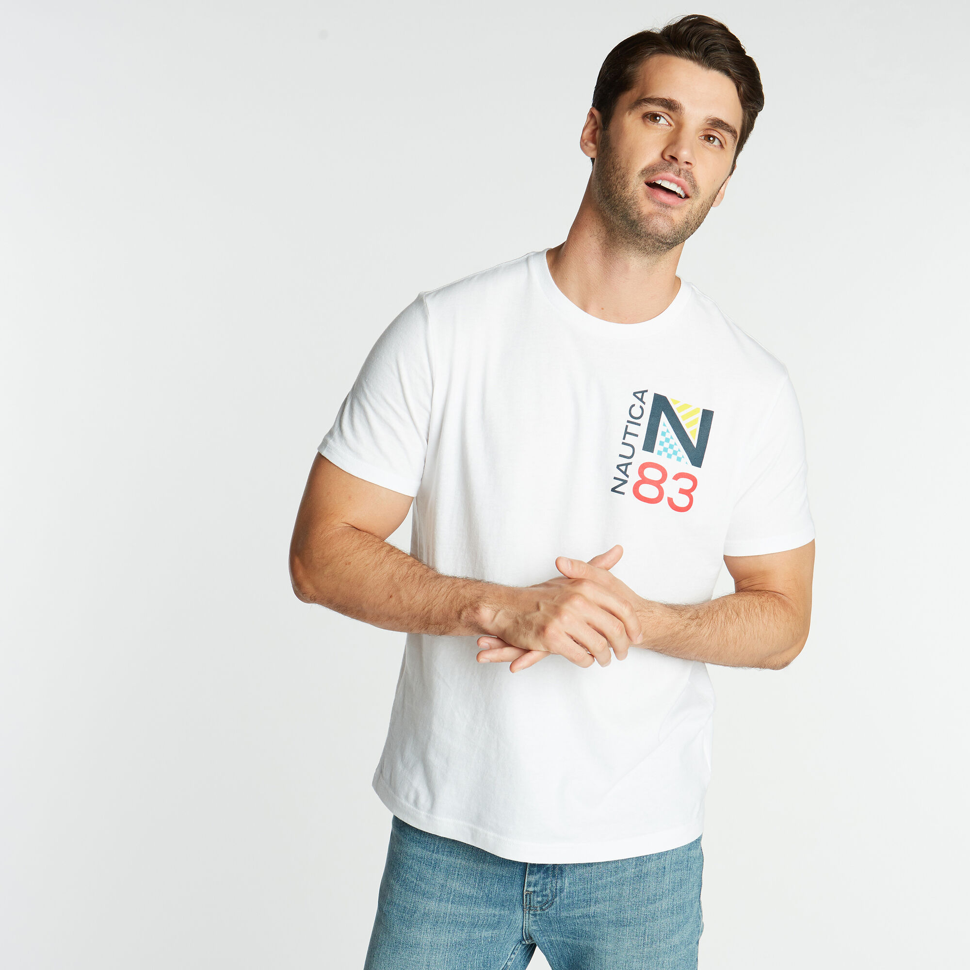 JERSEY T-SHIRT IN OCEAN RACE GRAPHIC,Bright White,large