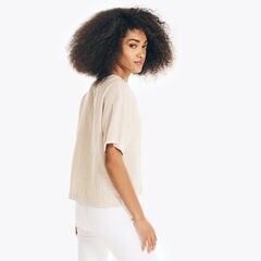 CROSS-DYE V-NECK TOP,Marzipan,large
