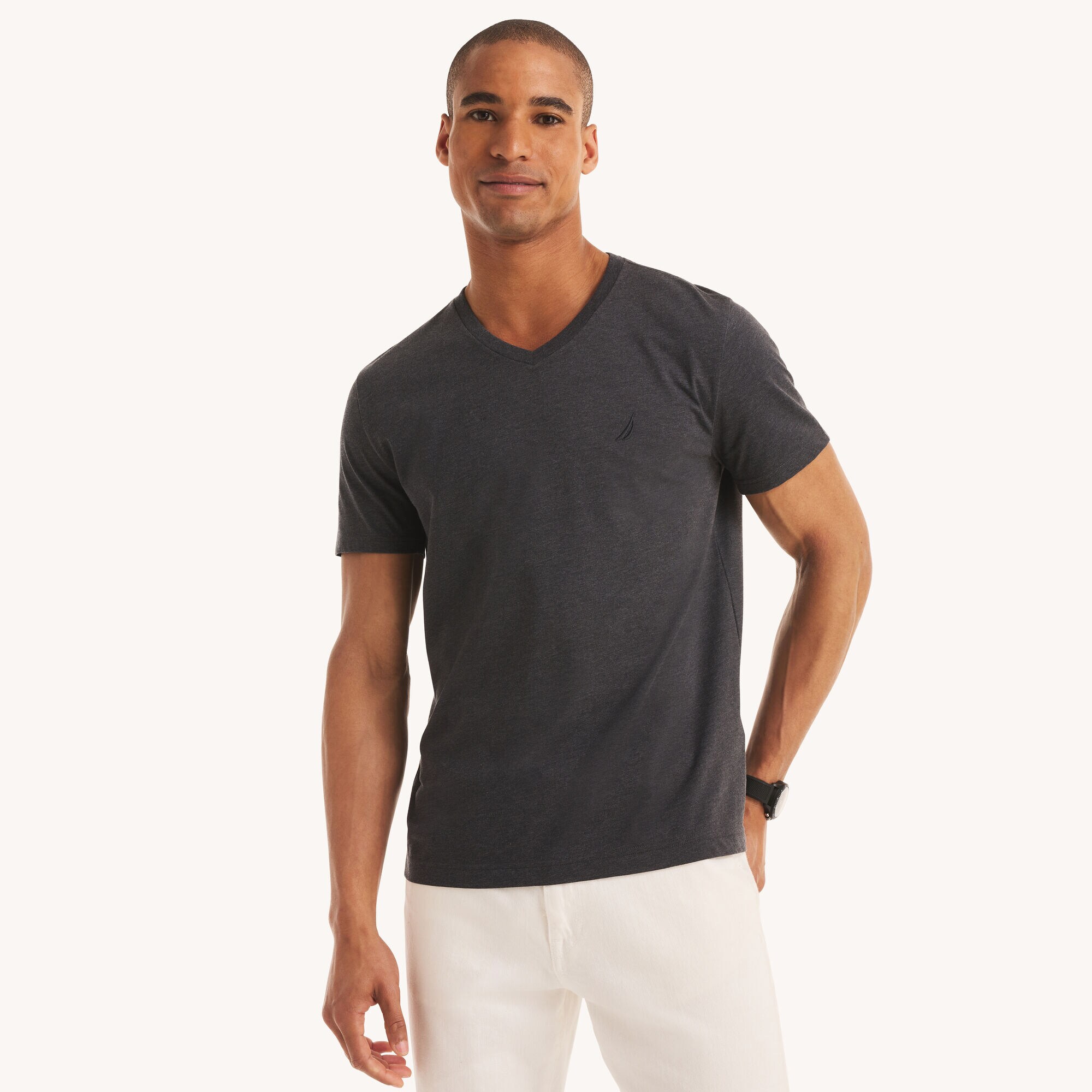 Heather V-Neck Deck T-Shirt,Charcoal Heather,large