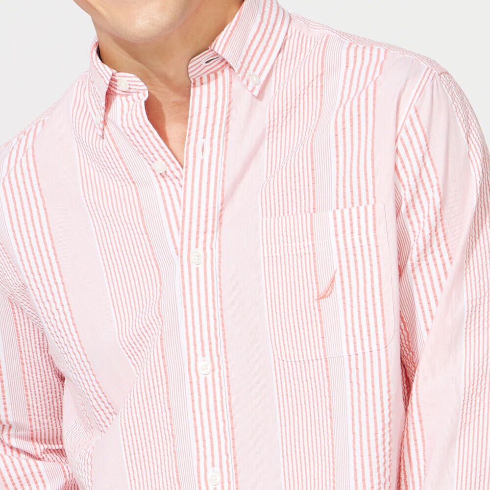 CLASSIC FIT SEERSUCKER STRIPE SHIRT,Coral Dream,large