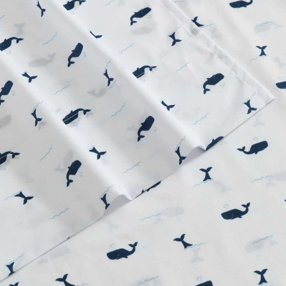 Caspian Whales Navy Full Sheet Set,Bali Bliss,large