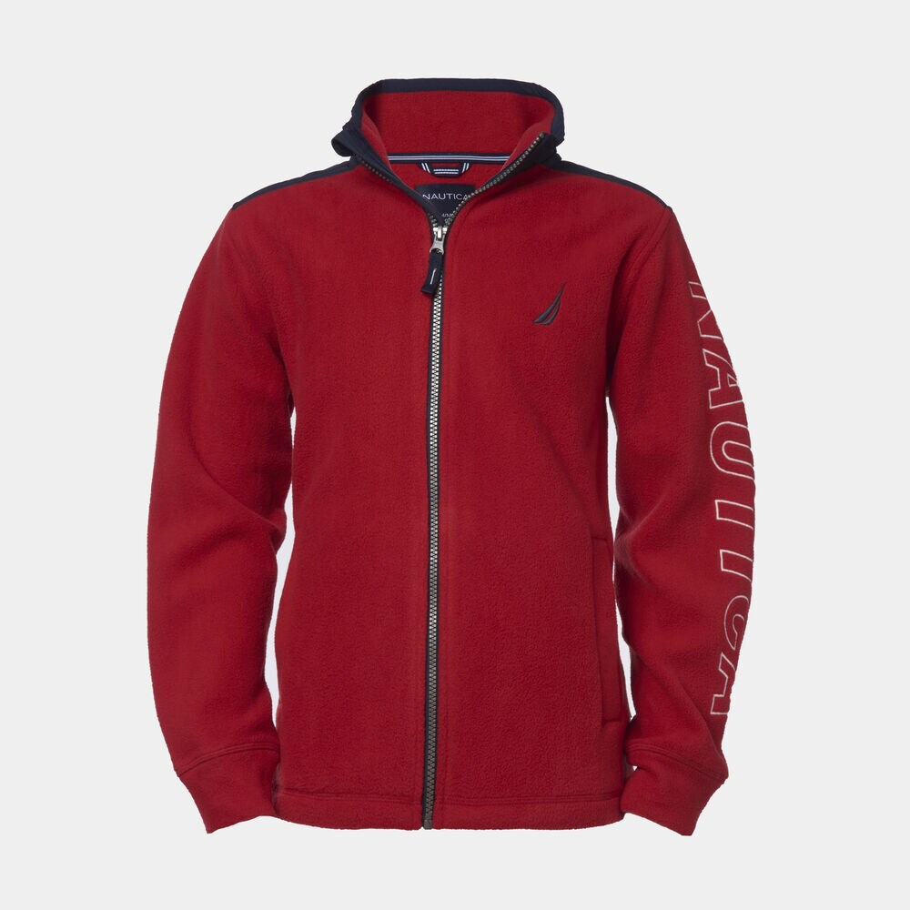 BOYS' LOGO SLEEVE ZIP FLEECE (8-20),Cardinal,large