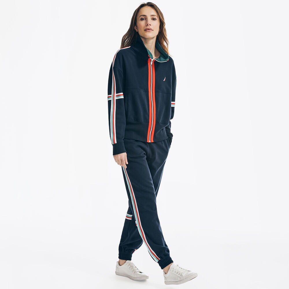 STRIPE-SLEEVE FULL-ZIP JACKET,Navy,large