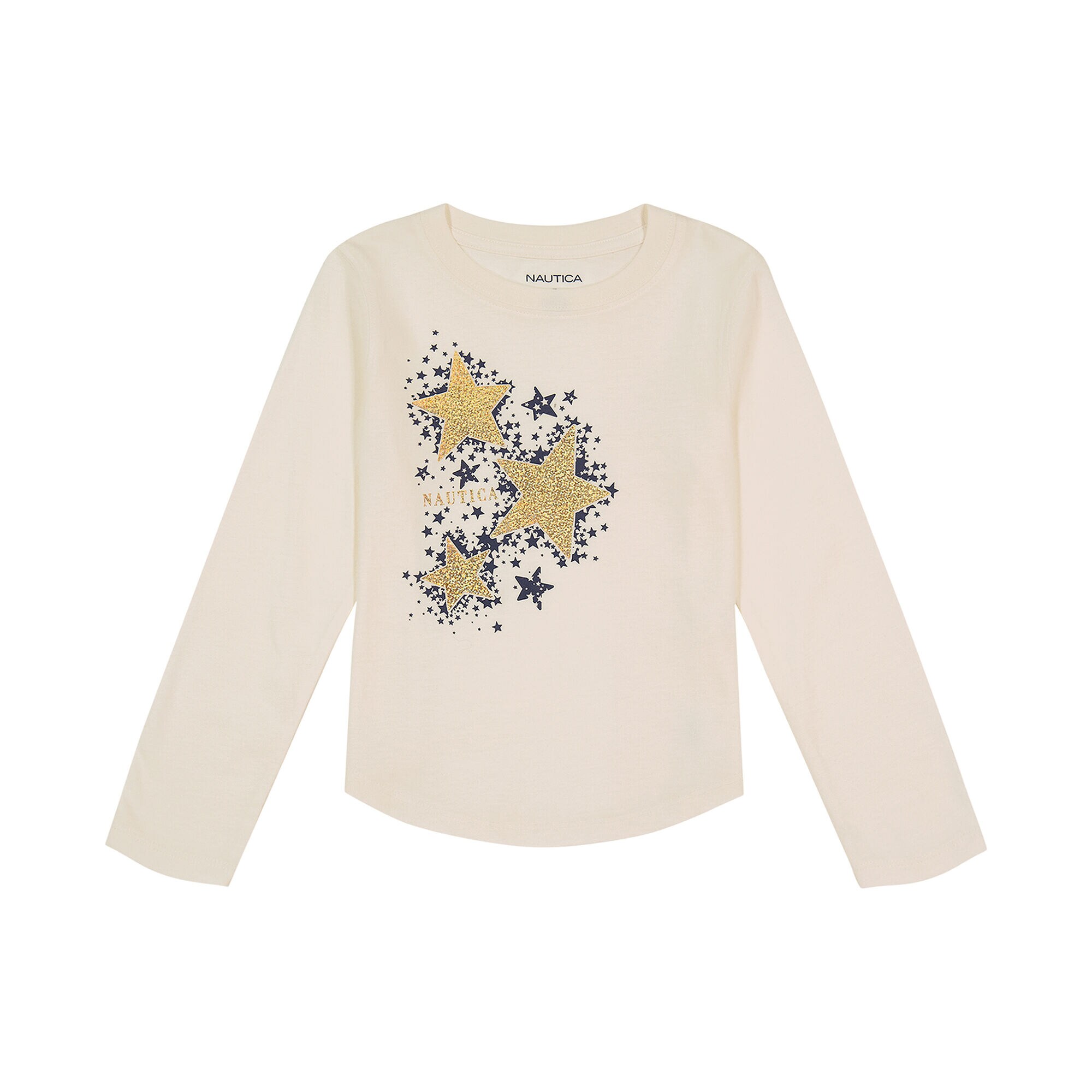 Little Girls' Foil Graphic Long-Sleeve T-Shirt (4-6X),Egret,large