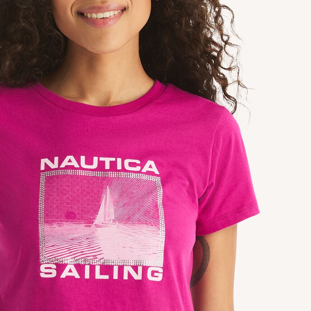 Rhinestone Sailing Graphic T-Shirt,Fancytail Fuschia,large