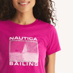 Rhinestone Sailing Graphic T-Shirt,Fancytail Fuschia,large