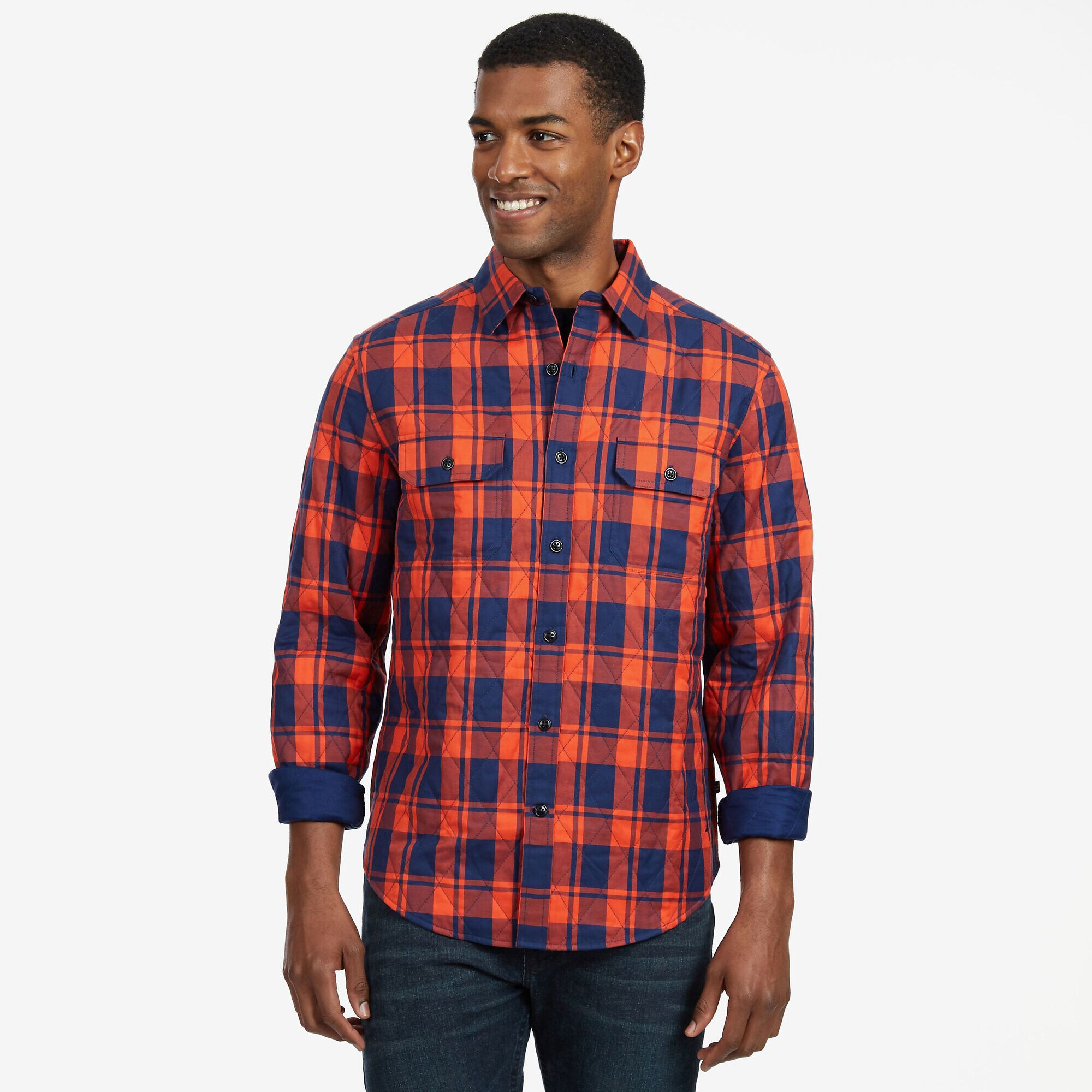 BIG & TALL QUILTED PLAID SHIRT,J Navy,large