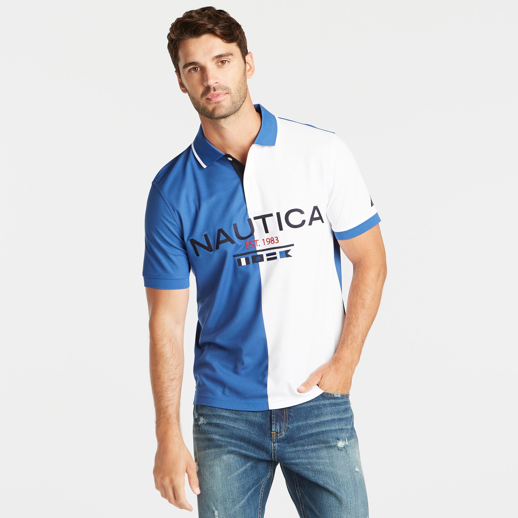 CLASSIC FIT SIGNAL FLAG PERFORMANCE POLO,Windsurf Blue,large
