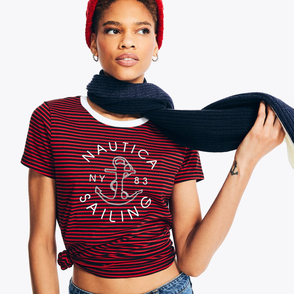 Striped Sailing Graphic T-Shirt,Tomales Red,large