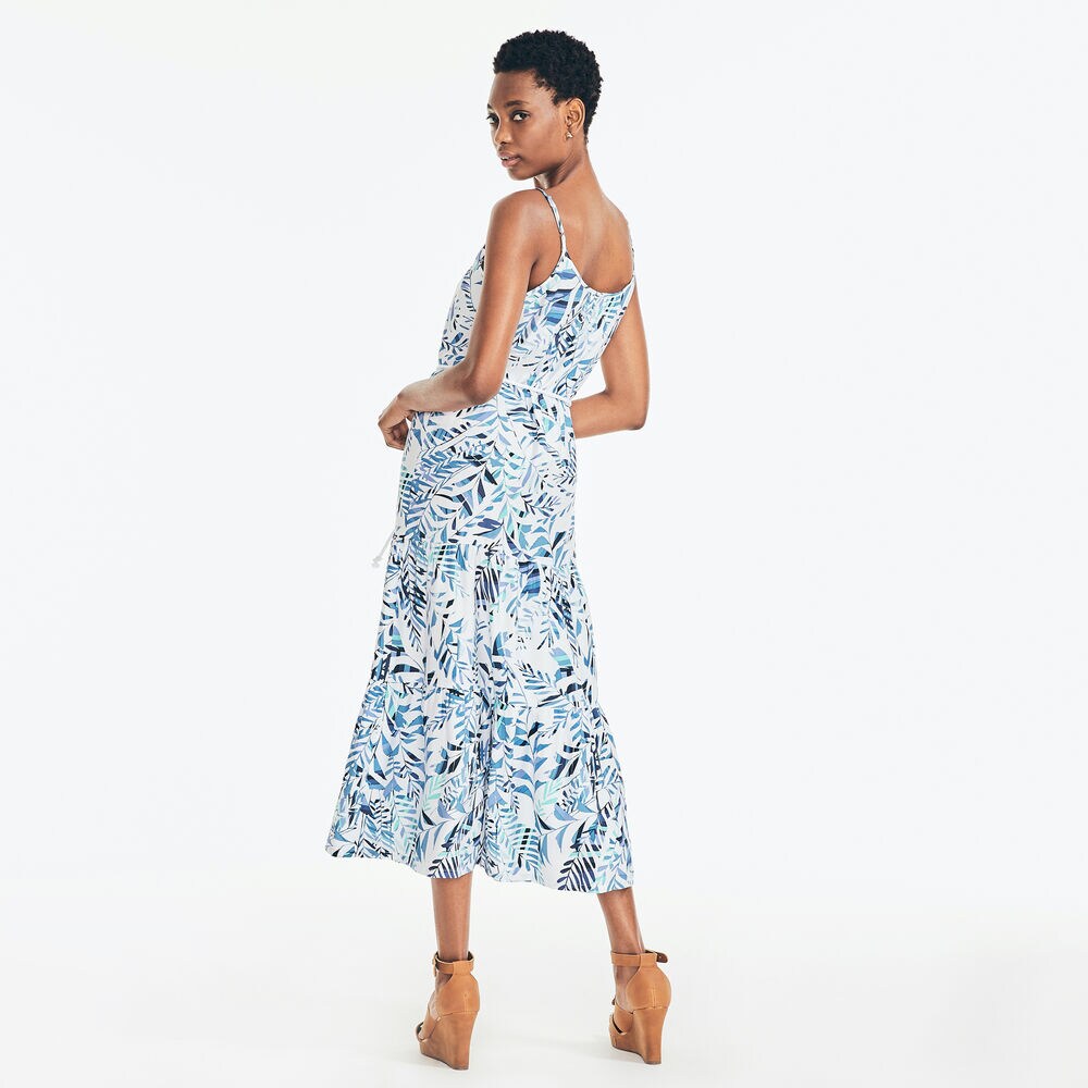 SUSTAINABLY CRAFTED PALM PRINT DRESS,Bright White,large