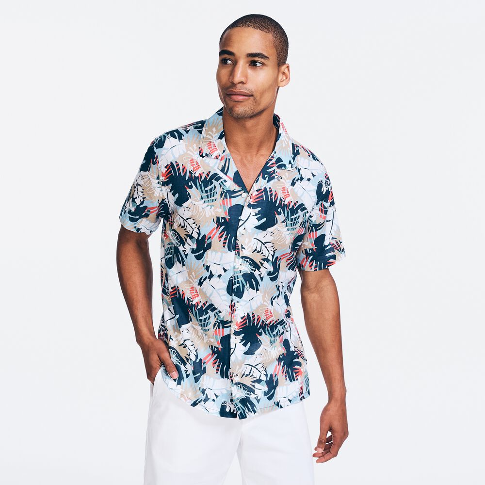 TROPICAL PRINT LINEN SHORT SLEEVE SHIRT,Pure Adriatic Sea Wash,large