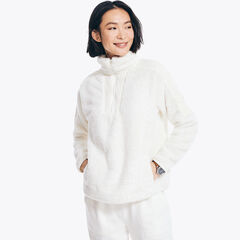 Faux Shearling Mixed Media Quarter-Zip Jacket,Marshmallow,large