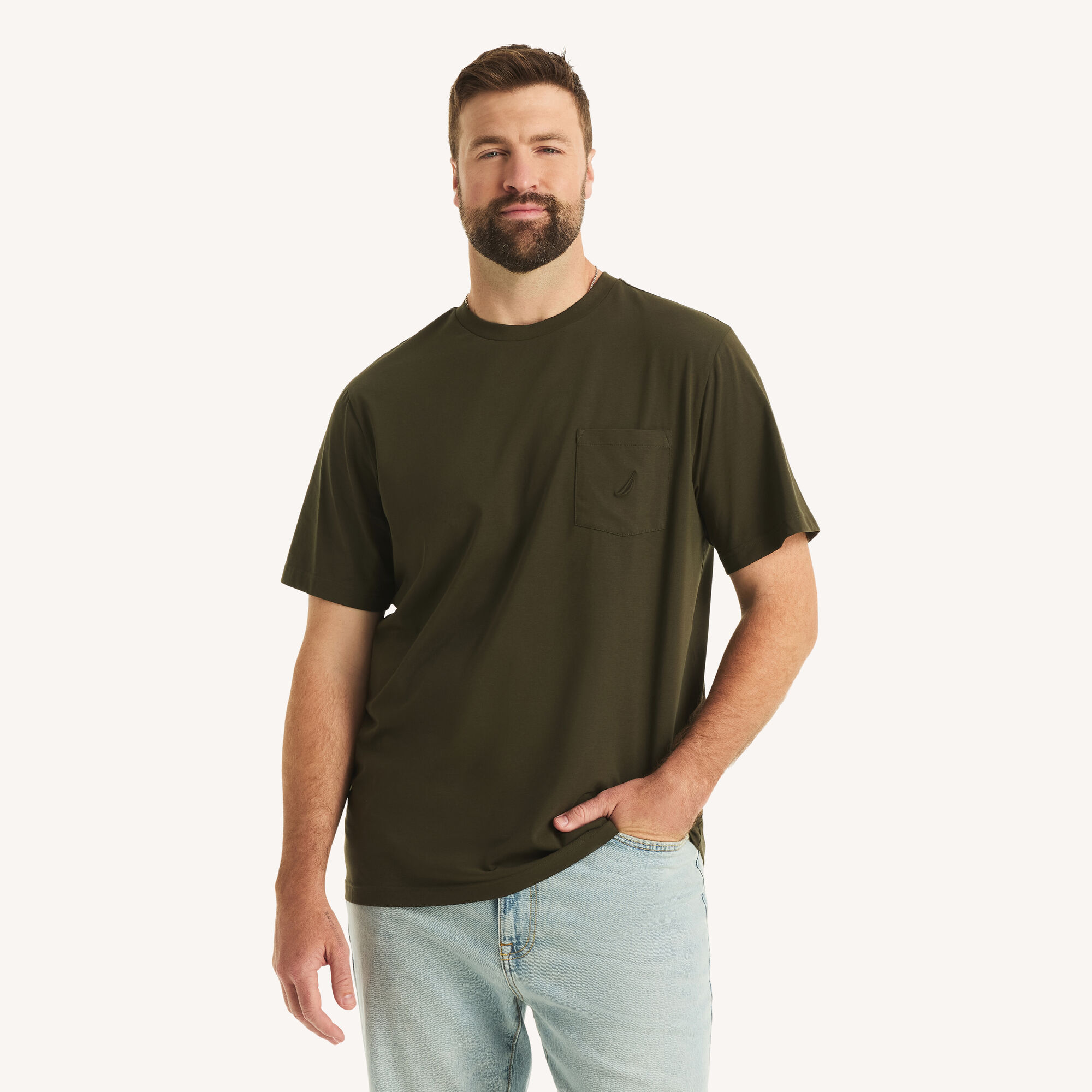 Big & Tall Performance Deck T-Shirt,Olive,large