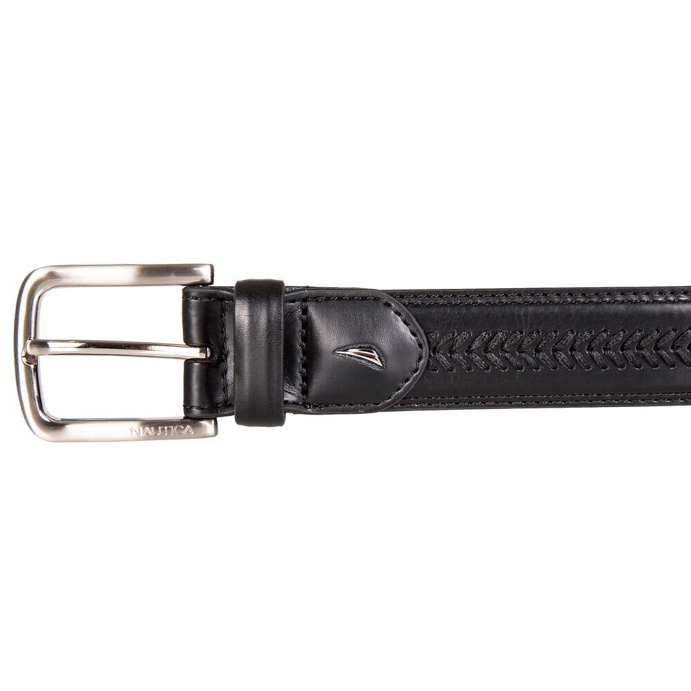 Lace-Trimmed Leather Belt,Black,large