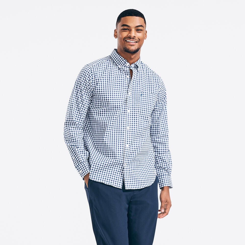 SLIM FIT PLAID SHIRT,Stellar Blue Heather,large