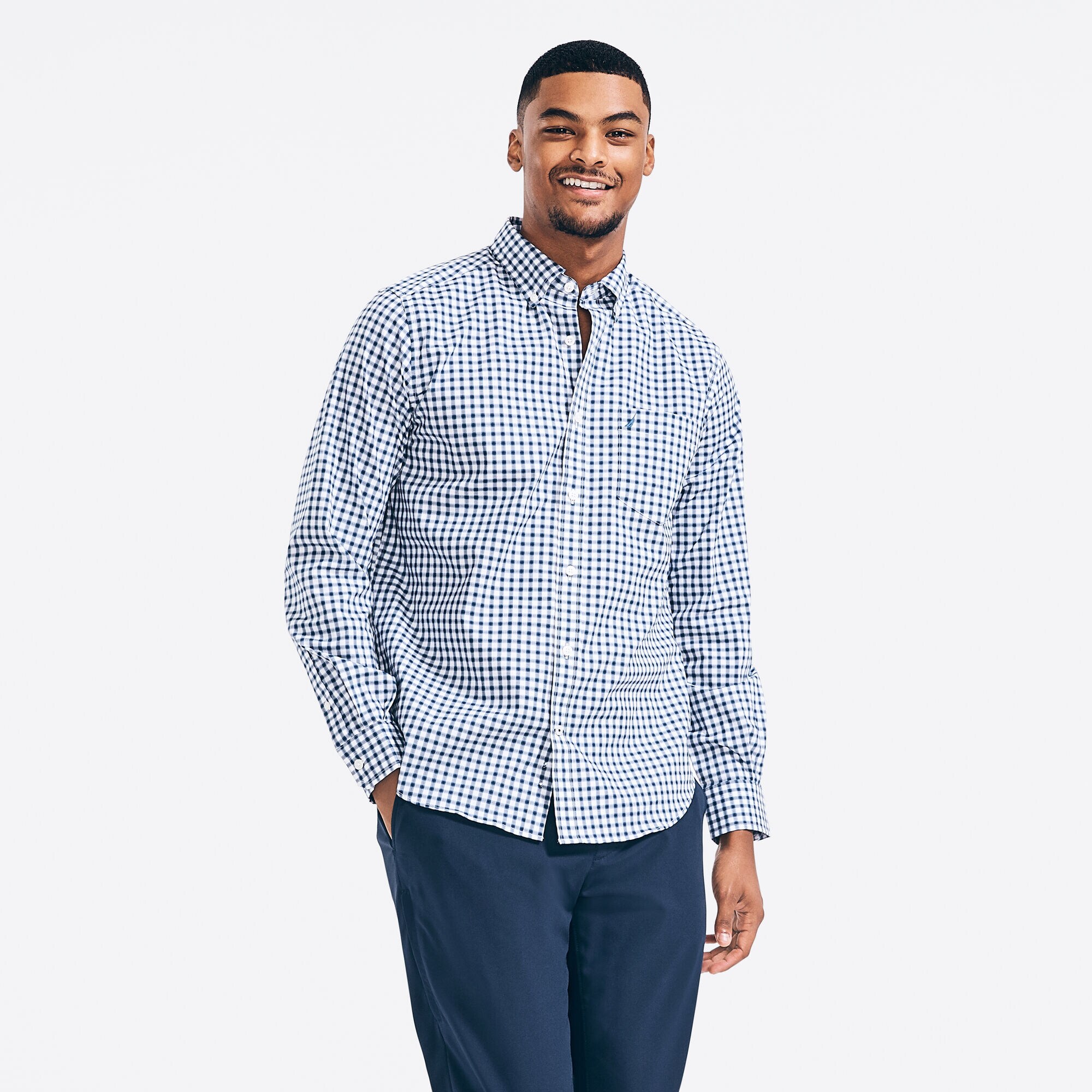 SLIM FIT PLAID SHIRT,Stellar Blue Heather,large
