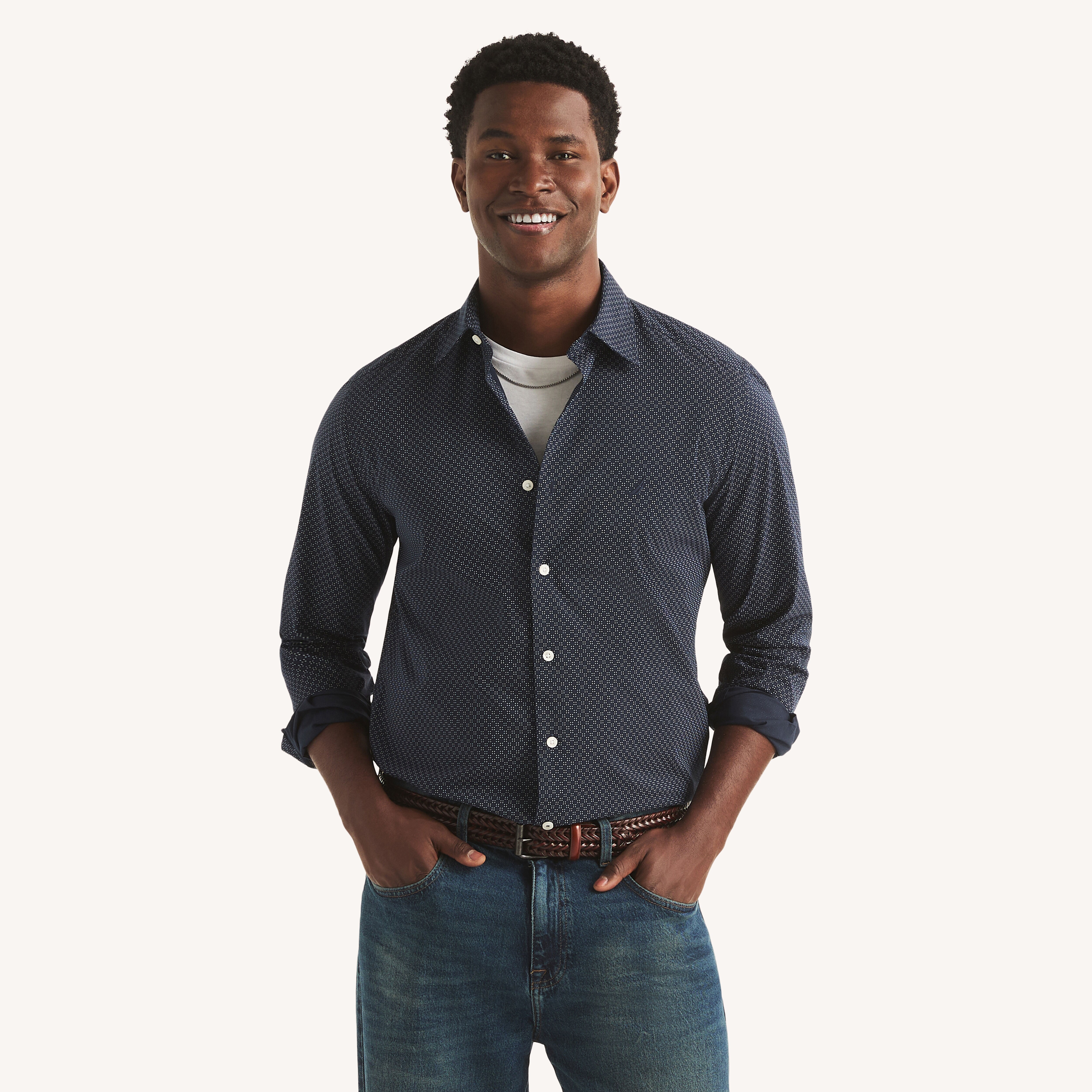 あ  EtrariumProtopiaScarfRelaxShirt Classic Fit Wrinkle-Resistant Printed Shirt | Nautica
