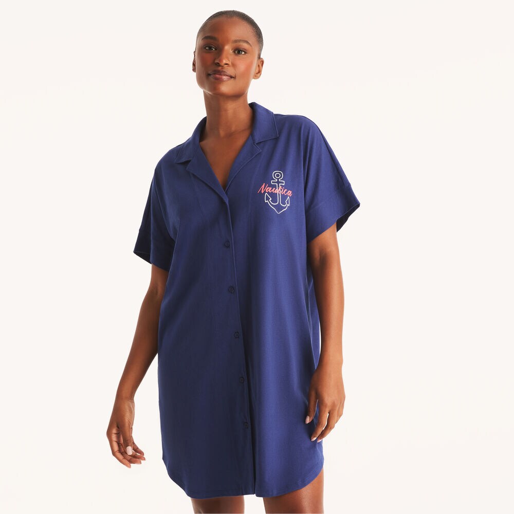 Sleep Shirt Dress,Ice Blue,large