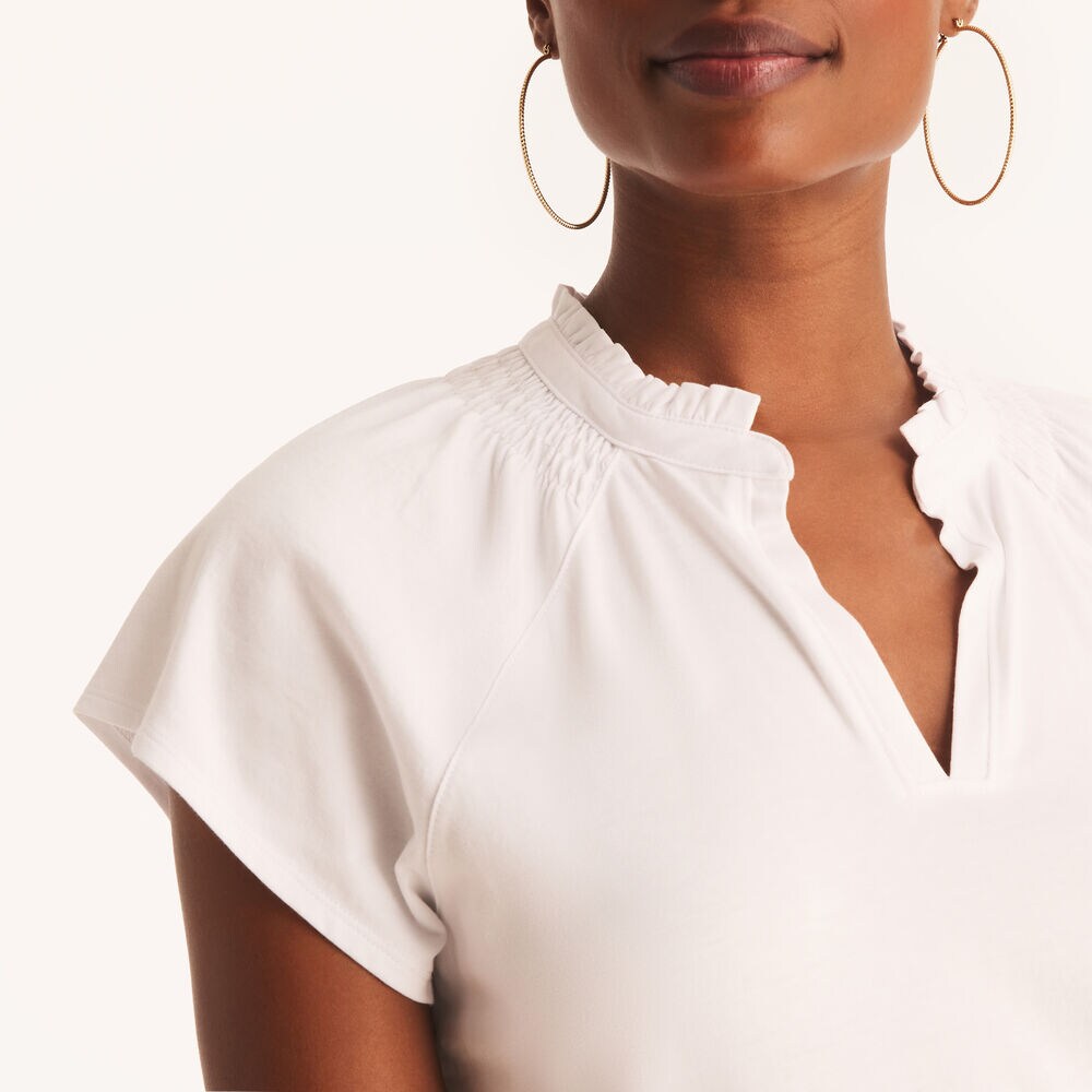 Ruffle Popover Top,Bright White,large