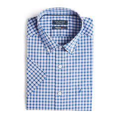 BIG & TALL CLASSIC FIT WRINKLE RESISTANT PLAID SHIRT,Windsurf Blue,large