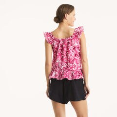 Printed Ruffle Top,Hot Pink,large