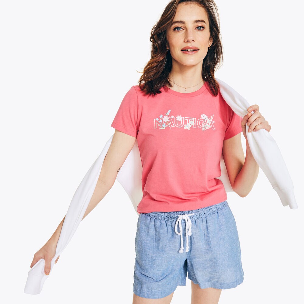 Floral Foil Logo Graphic T-Shirt,Prism Pink,large