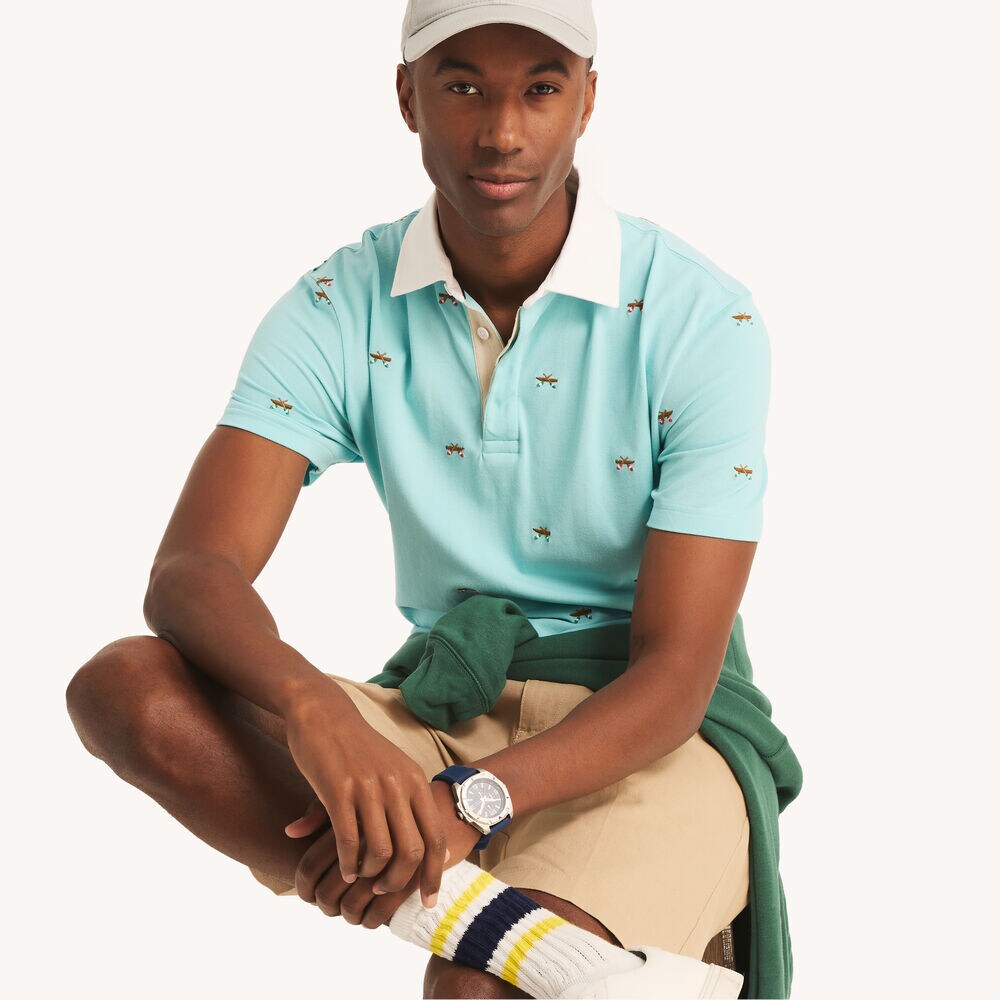 Classic Fit Printed Polo,Light Tide Water Wash,large