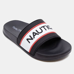 BOY'S EMBOSSED LOGO SLIDE SANDAL,Black,large