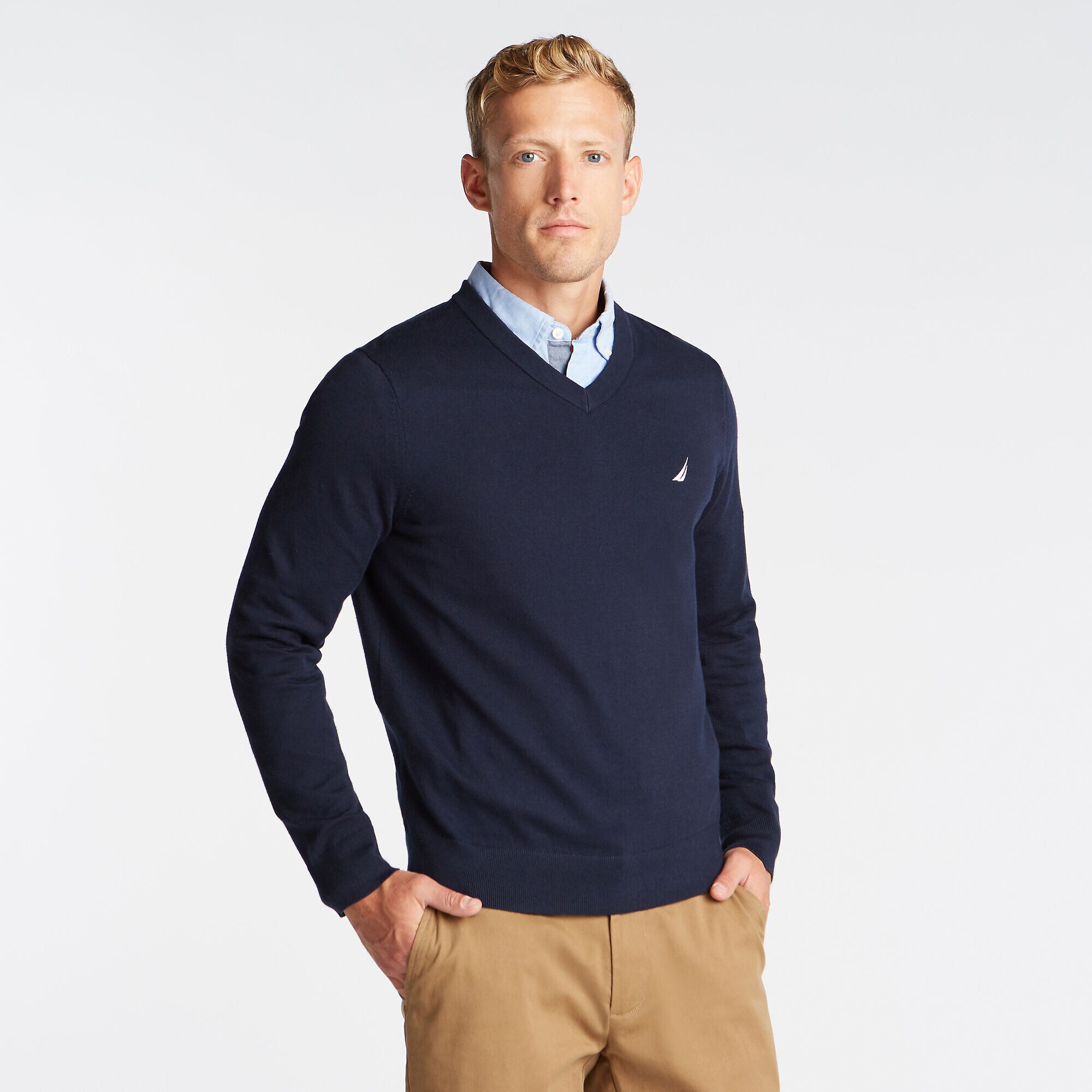 NAVTECH V-NECK SWEATER,Navy,large