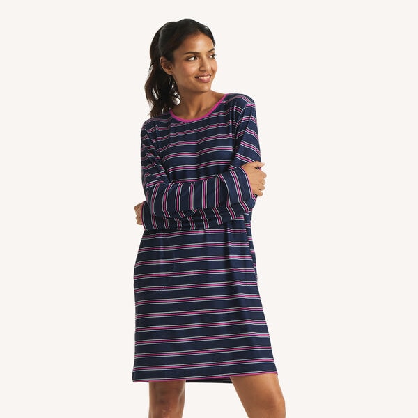 Long-Sleeve Striped Sleep Dress