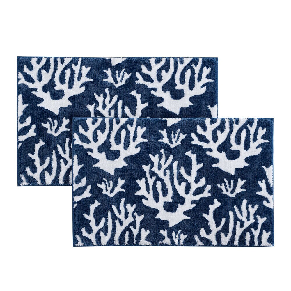 Coral Waterway Blue Bath Rug Set,Classic Blue,large