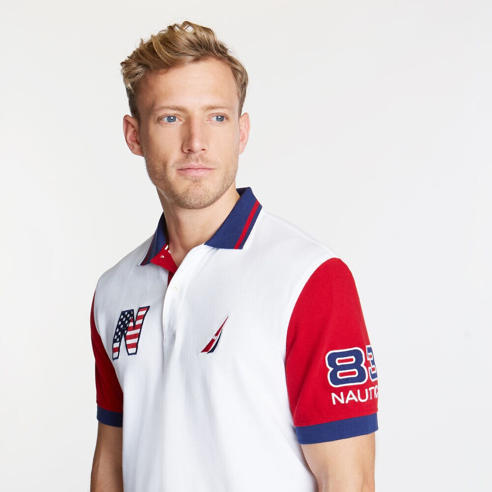 Short Sleeve Classic Fit USA Performance Polo,Bright White,large