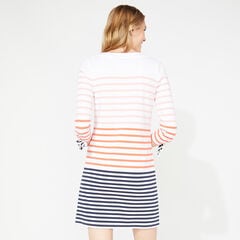 THREE-QUARTER SLEEVE STRIPE KNIT DRESS,Bright White,large