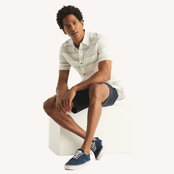 Striped Short-Sleeve Linen Shirt