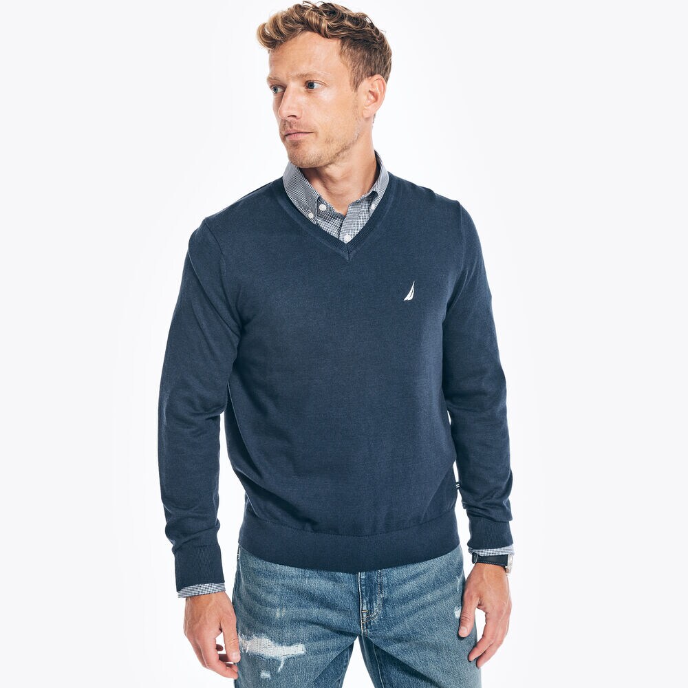 NAVTECH V-NECK SWEATER,Navy,large