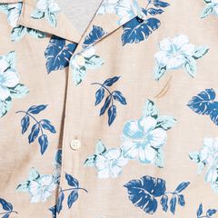 FLORAL PRINT LINEN SHORT-SLEEVE SHIRT,Tuscany Tan,large