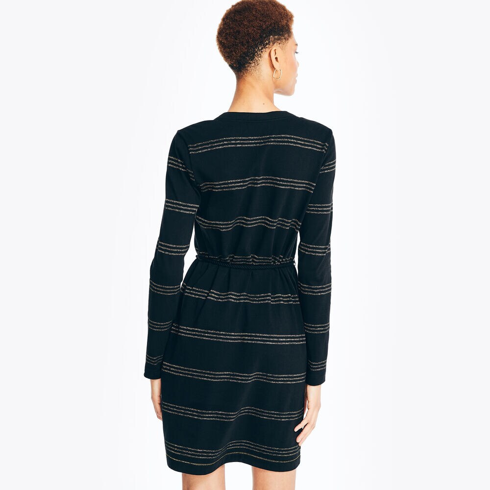 Striped Knit Dress,True Black,large
