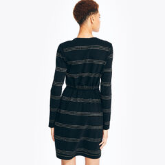 Striped Knit Dress,True Black,large