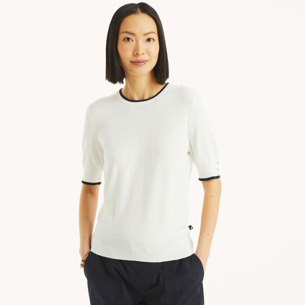 Short-Sleeve Sweater,Bright White,large