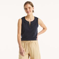 Scallop-Trim Tank Top,Navy,large