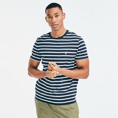 STRIPED BRAND ICON T-SHIRT,Navy,large