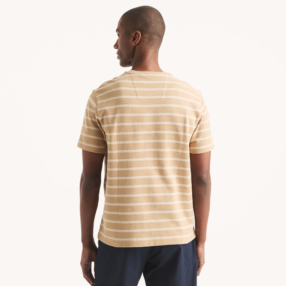 Striped Textured Crewneck T-Shirt,Tuscany Tan,large