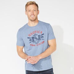 NAUTICA NAVAL STATION GRAPHIC TEE,Anchor Blue Heather,large
