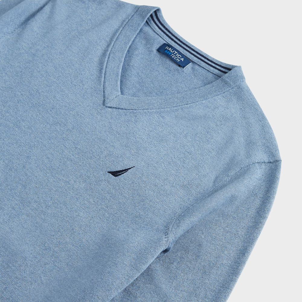 NAVTECH V-NECK SWEATER,Anchor Blue Heather,large