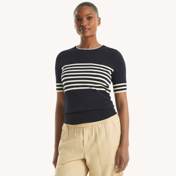 Striped Short-Sleeve Sweater