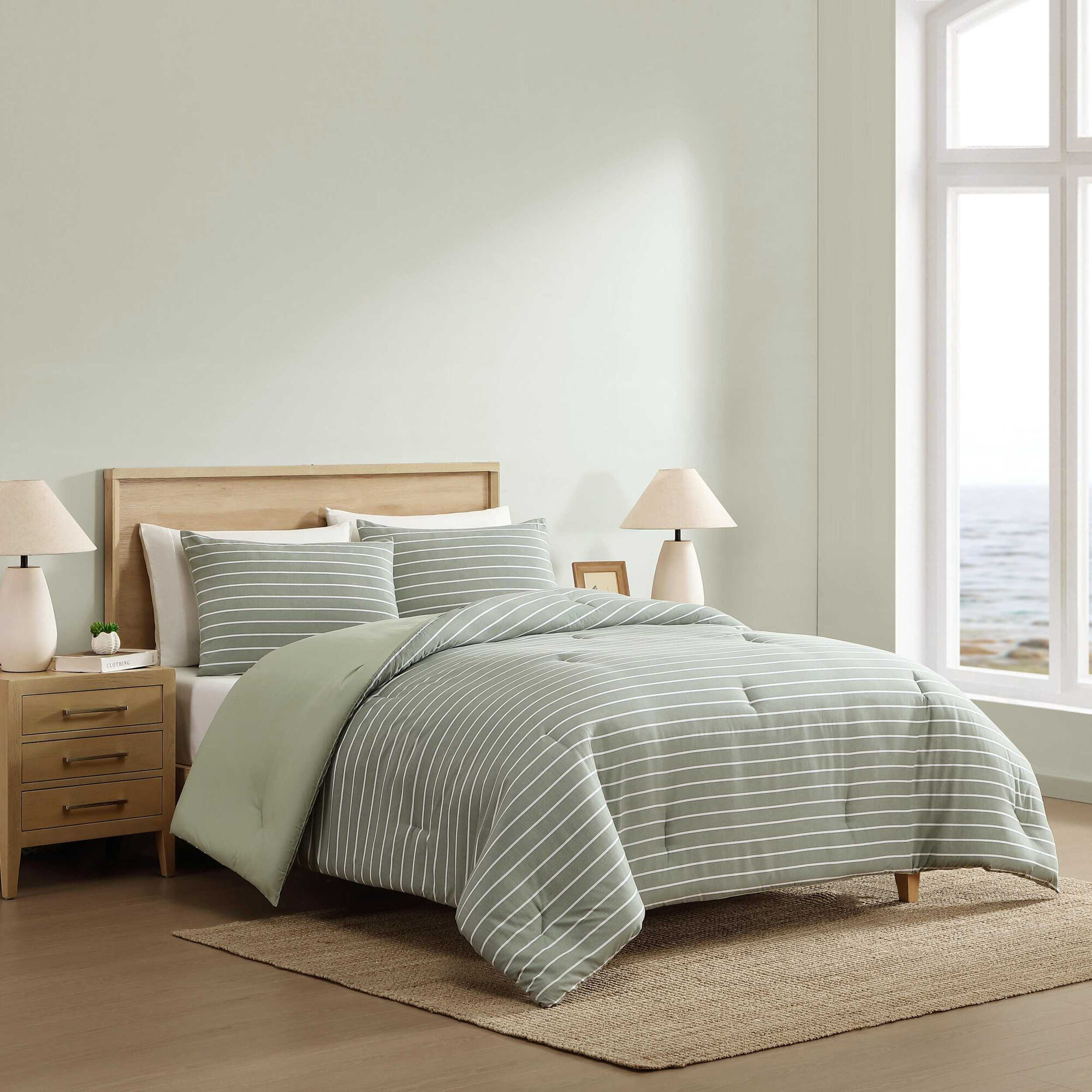 Park Stripe Green Twin/Twin XL Comforter Set,Dark Spruce,large